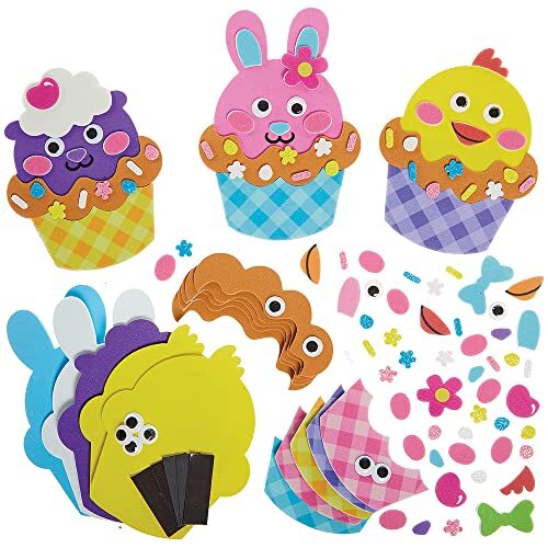 Baker Ross FX540 Pasen Cupcake Magneet sets - Set van 8, Paas Schuim knutsel Set voor Kinderen