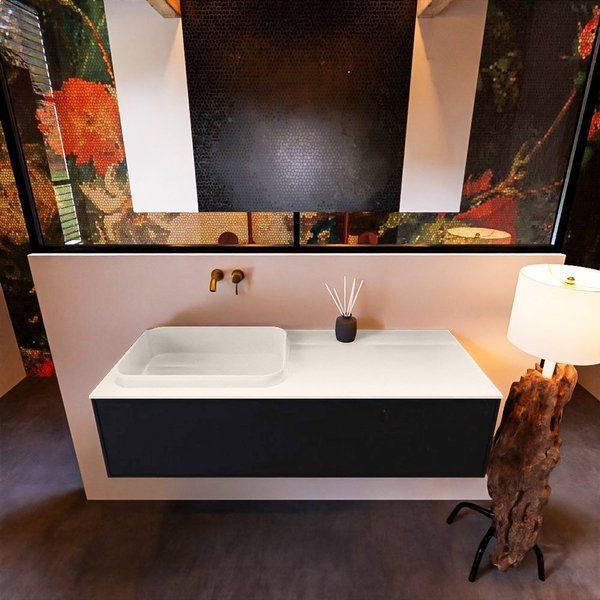 Mondiaz ERIN 120cm badmeubelset Urban met 1 lade + RIDGE wastafel links Linen