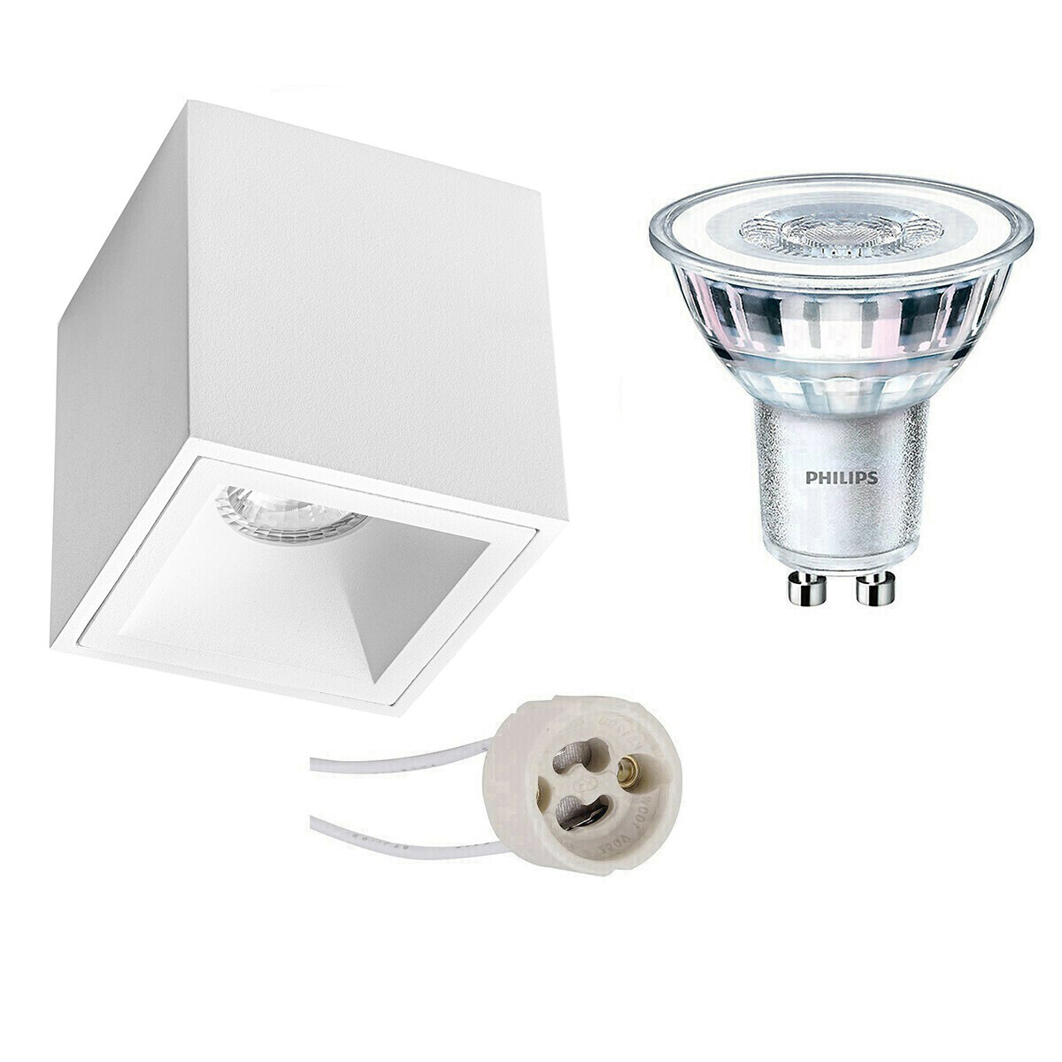 BES LED Opbouwspot Set - Pragmi Cliron Pro - GU10 Fitting - Opbouw Vierkant - Mat Wit - Verdiept - 90mm - Philips - CorePro 827 36D - 4.6W - Warm Wit 2700K