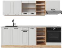 Vicco R-Line Complete keukeneenheid – 240 cm, WB Marmer Wit landhuis/gouden eik