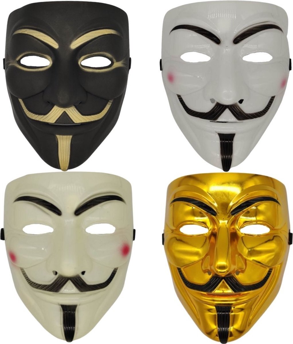 Shutterlight® Anonymous Masker - 4 Stuks - V For Vendetta - Halloween - Carnaval - Guy Fawkes - Carnaval - Bivakmuts