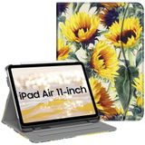 FINTIE Hoesje compatibel met iPad Air 5e generatie (2022) / iPad Air 4e generatie (2020) 10,9 inch, foliostandaard met meerdere kijkhoeken en zak, automatisch slapen/waken, zonnebloemen