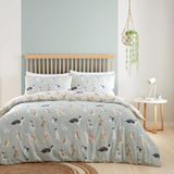 Fusion - Duck Egg Blue hondendekbedovertrek - Eenpersoons beddengoed (140 x 200 cm) - omkeerbaar ontwerp (beige en eendeneiblauw) - dekbedovertrek met pootprint - dekbedovertrek met hondenprint - Shih