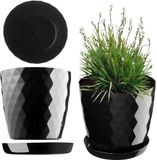 Merkloos KADAX Decoratieve Binnen Bloempot met Onderschotel (14 cm, Zwart)