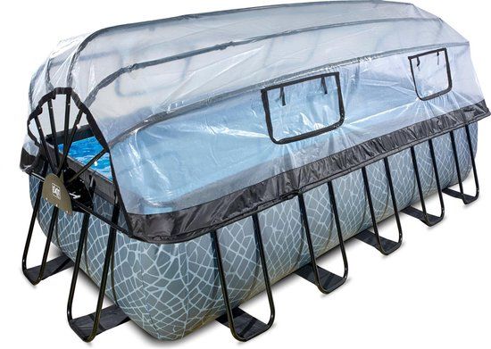 EXIT Toys Exit Stone Zwembad - 540x250x122cm - Grijs - Met Overkapping En Zandfilterpomp
