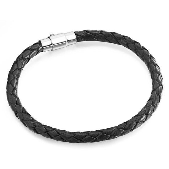 Rafaela Donata Lederen Armband - Zwart - Zirkonia - 17 cm