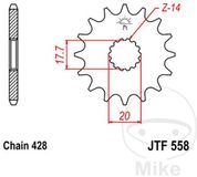 JT Sprockets Pignon de sortie de boite pour Moto Derbi GPR 16 dents Pas 428 / JTF558.16 Neuf Gris Acier