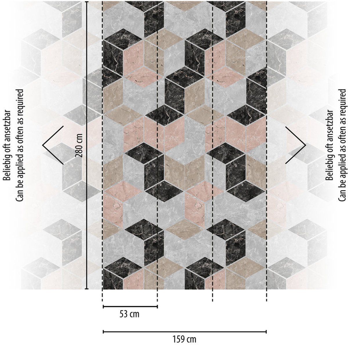 A.S. Création Livingwalls Vliesbehang - grafisch behang in beige, zwart en roze - wandbehang voor verschillende ruimtes - wandafbeelding XXL 2,80 m x 1,59 m