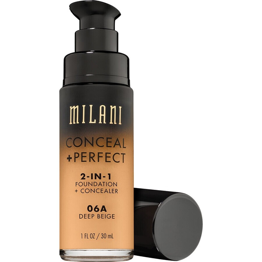 Milani Verbergen + Perfecte 2-in-1 Foundation + Concealer Covering Facial Foundation 06A Deep Beige 30ml