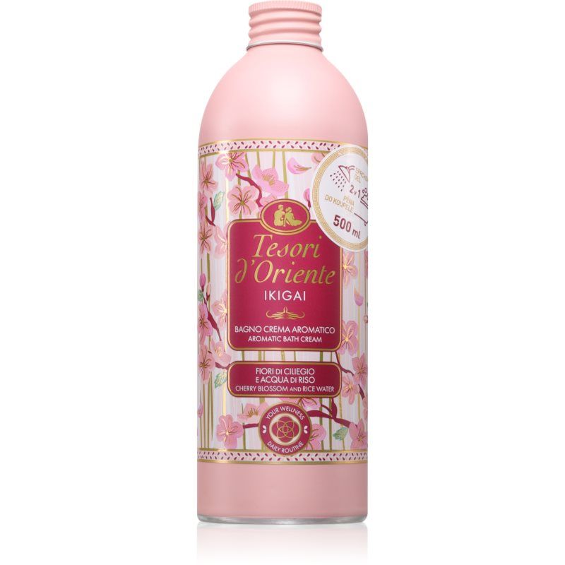 Tesori d'Oriente Badcrème Ikigai met bloemige noten, badschuim met kersenbloesem en rijstwater, geeft de huid een gevoel van zuiver welzijn, 500 ml