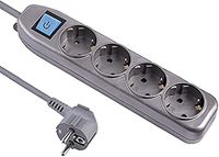 Electraline 62060 Stekkerdoos 4 voudig met Schakelaar, Kabel 1.5 M, Meervoudige Stekkerdoos, Tafelstekkerdoos, Zilver