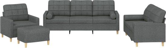 vidaXL 4-delige Loungeset met kussens stof donkergrijs