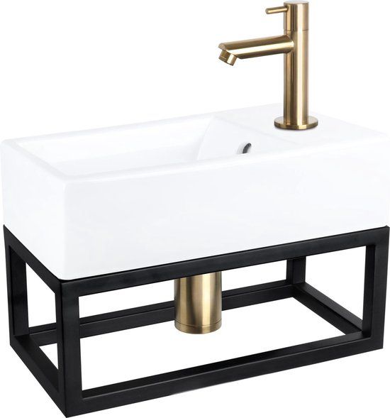 Differnz Fonteinset Force Rechthoek 40x22x27cm Wit Keramiek Geborsteld Goud