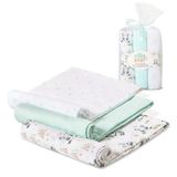 Interbaby Babydoeken van katoen, 80 x 80 cm, verpakking van 3 stuks gaasdoeken voor pasgeborenen, borstvoeding, handdoek, deken, comfortabel, zacht, ademend, panda-design