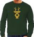 Bellatio Decorations Rendier hoofd Kerst trui - groen - met gouden glitter bedrukking - heren - Kerst sweaters / Kerst kleding S