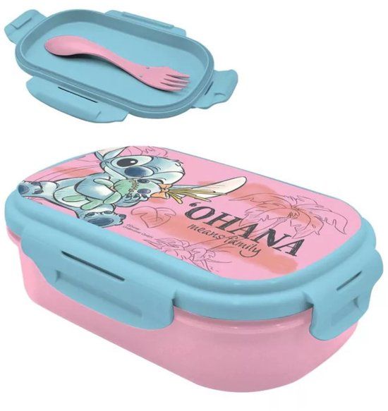 Lilo & Stitch "Ohana" Lunchbox / broodtrommel / brooddoos met bestek - vorklepel - Magical - PP - Lunchtrommel - School