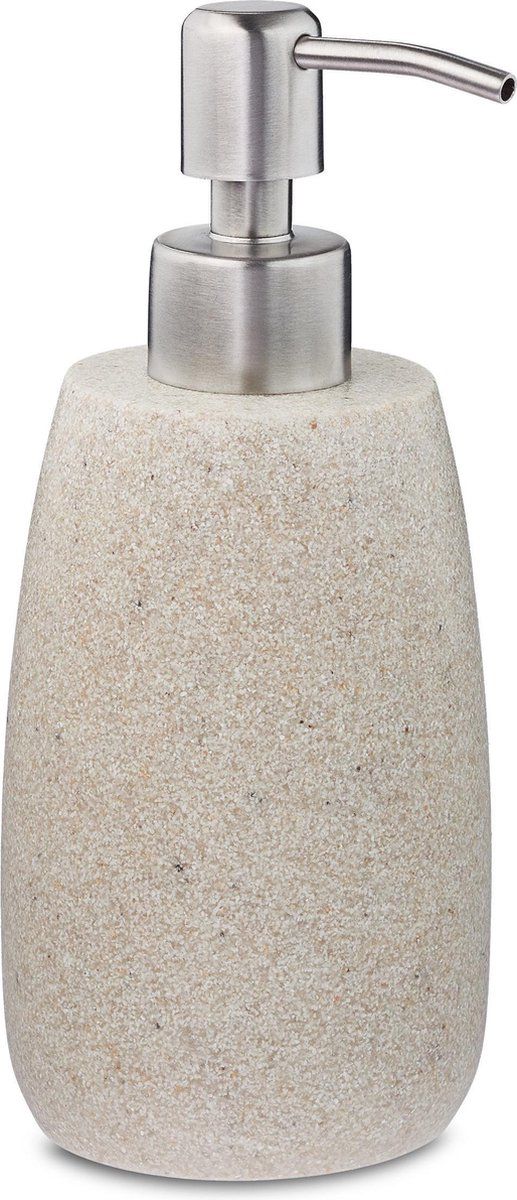 Relaxdays zeeppompje navulbaar - zeepdispenser - 300 ml - handzeeppompje - badkamer - crème/zilver
