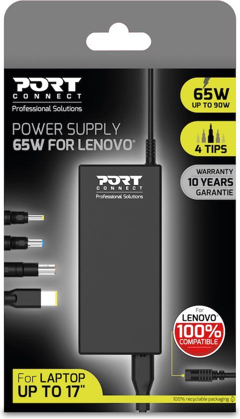 PORT DESIGNS Port Connect 65W Universele Laptop Oplader voor Lenovo - Zwart