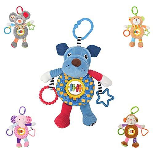 Lorelli Baby knuffeldier Activitiy speelgoed pluche, grijpfling, C-ring vanaf de geboorte, kleur: blauw