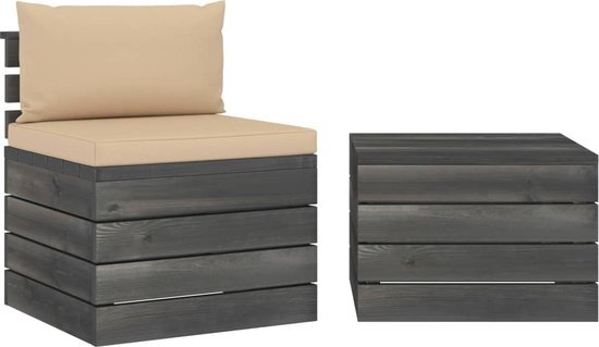 vidaXL 2-delige Loungeset met kussens pallet massief grenenhout