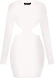 Faina Off-white Jurk met Lange Mouwen en Ronde Hals