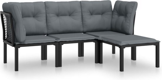 vidaXL 4-delige Loungeset poly rattan zwart en grijs