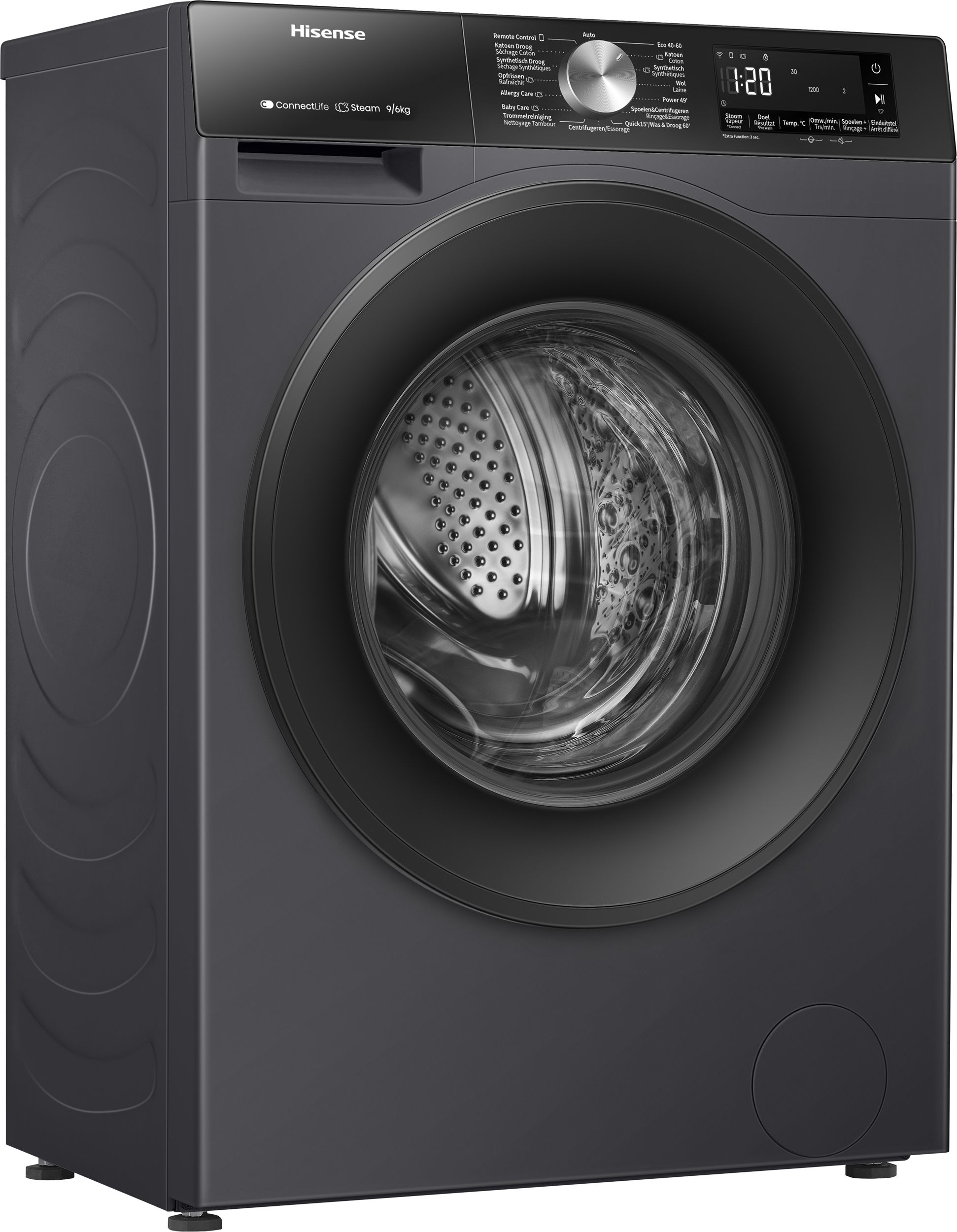 Hisense WD3S9043BB3 Was-droogcombinatie | Energieklasse A | 9/6 kg | 1400 toeren | Zwart
