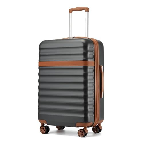KONO Handbagagekoffer, middelgroot, harde koffer, middelgroot, reizen, ABS + PC, hardshell, licht, met 4 wielen en TSA-hangslot, grijs/bruin, L, 75 cm