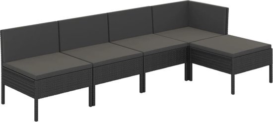 vidaXL 5-delige Loungeset met kussens poly rattan zwart