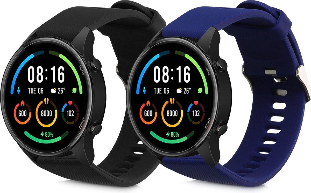 kwmobile 2x armband voor Xiaomi Mi Watch / Mi Watch Color Sport - Bandjes voor fitnesstracker in zwart / donkerblauw