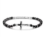 Frank 1967 7FB-0868 – Heren Armband – Natuurstenen Armband – Zwarte Agaat – Kruis – 21 cm – Cadeau voor Mannen