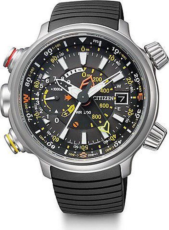 Citizen Promaster Eco-Drive Altichron Herenhorloge - 49.5mm - Zilver/Zwart - Rubberen Band