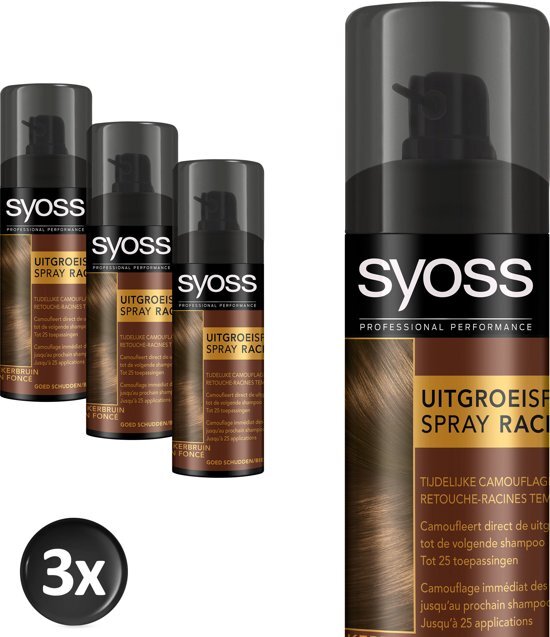 Syoss Uitgroeispray Donkerbruin - 3 stuks - Voordeelverpakking