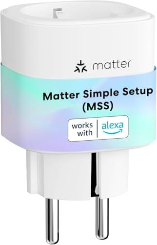 Meross Matter Slimme Stopcontacten met stroomverbruik, WLAN contactdozen met stroommeter voor balkoncentrale, werkt met Apple HomeKit, Alexa en Google, 16A, FFS Ver.