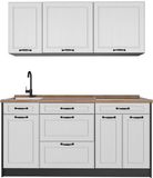 Vicco Eenpersoonskeuken R-Line, Wit landelijk/Antraciet, 160 cm goudkleurig eiken werkblad