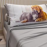 PETTI Artigiani Italiani - Beddengoed dieren met katten en honden van katoen met kussenslopen in digitale print, laken voor eenpersoonsbed, lichtgrijs, 100% Made in Italy