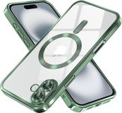 Techsuit Hoesje geschikt voor Apple iPhone 16 Plus - Luxury Crystal Back Cover - Geschikt voor MagSafe - Transparant/Donkergroen