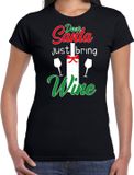 Bellatio Decorations Dear Santa just bring wine drank Kerstshirt / Kerst t-shirt zwart voor dames - Kerstkleding / Christmas outfit S