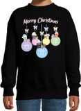 Bellatio Decorations Kersttrui / sweater voor jongens/meisjes - zwart - kerstballen - poesjes - Merry Christmas 152/164