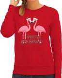 Bellatio Decorations Foute Kersttrui/sweater voor dames - Merry Christmas - flamingo - rood - tropische kerst XXL
