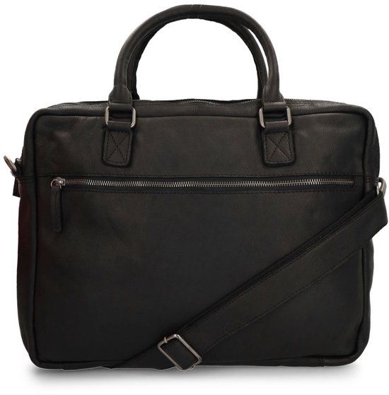 Manfield - 18 inch - zwarte leren laptoptas