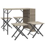 vidaXL 5-delige Tuinset Inklapbaar Poly Rattan Lichtgrijs