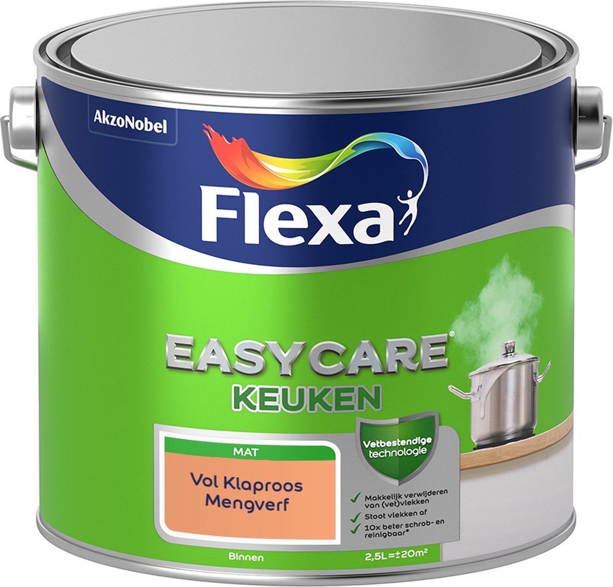 FLEXA Easycare Muurverf - Keuken - Mat - Vol Klaproos - 2,5 liter