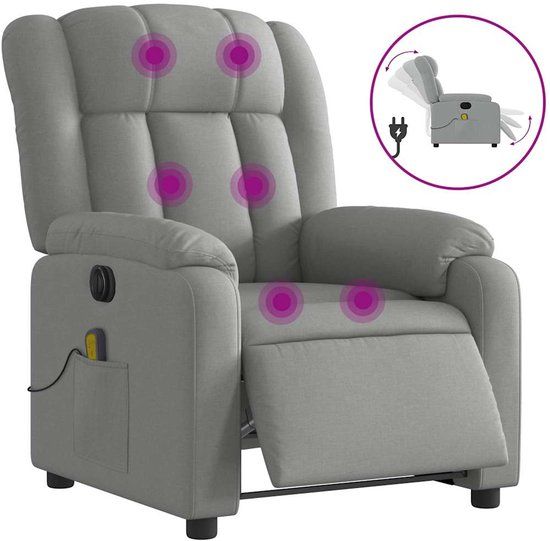 vidaXL Massagestoel elektrisch verstelbaar stof lichtgrijs