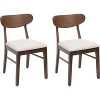 HWC-M59 Set van 2 eetkamerstoelen, keukenstoel, stof/textiel massief hout ~ donker frame, crème