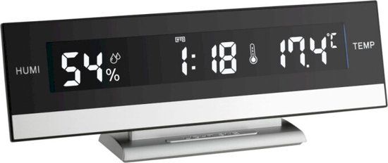 TFA Dostmann 60.2011 Digitale Wekker - Zilver/Zwart - Binnenklimaat - Netstroom