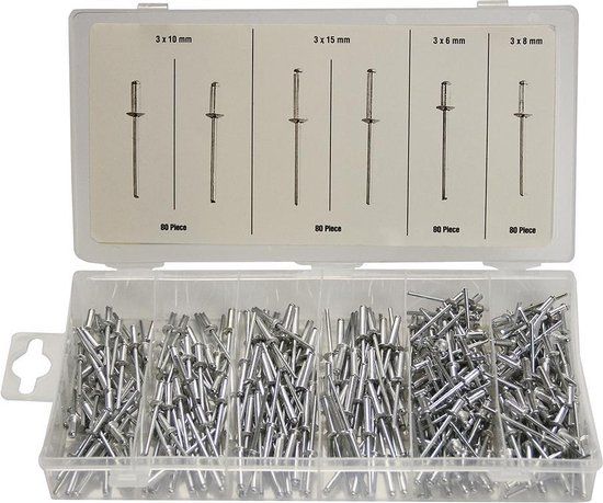Benson 320-delige popnagelset - gehard staal en aluminium - assortimentsbox