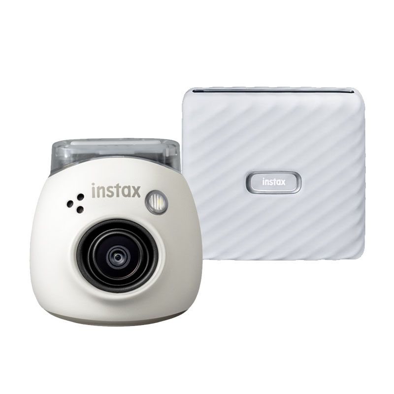 Fujifilm INSTAX PAL Digital Camera - Milky White + Link WIDE Printer - Ash White