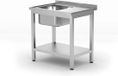 HENDI Werktafel met wasbak rechts en legplank, spoelbak rechts, stelpoten op vierkant profiel, ongemonteerd, 800x600x(H)850mm, RVS AISI 304