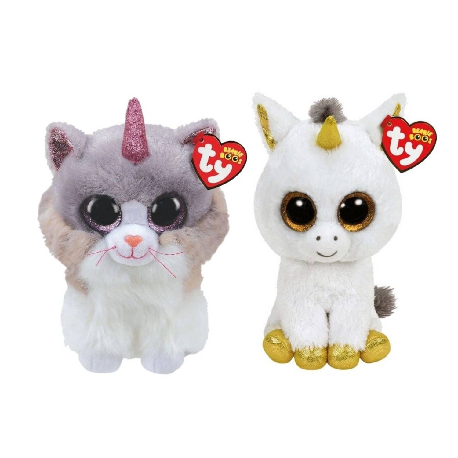 TY - Knuffel - Beanie Buddy - Asher Cat & Pegasus Unicorn - Meerkleurig